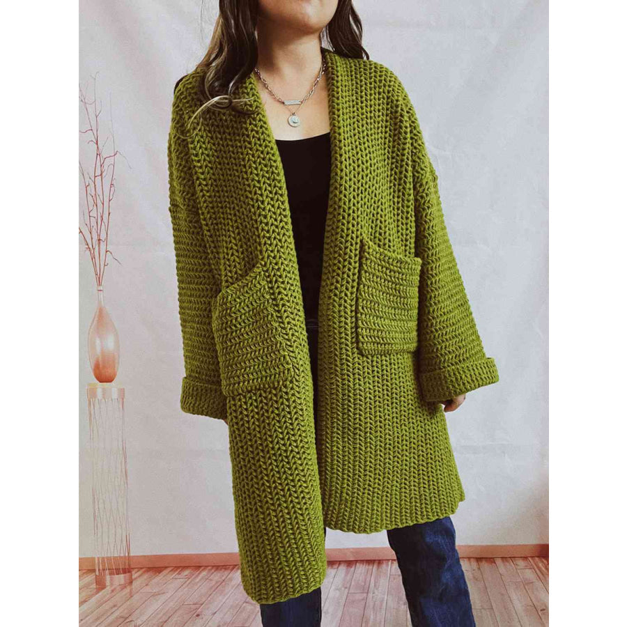 Chunky Knit Open Front Cardigan – Oversized Long Fit with Pockets