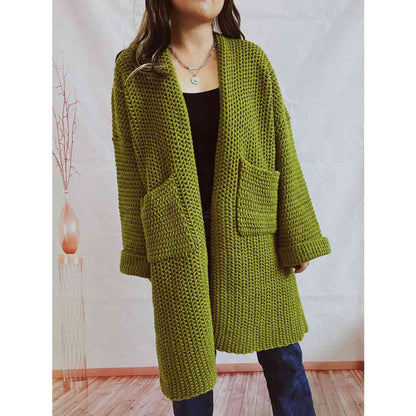 Chunky Knit Open Front Cardigan – Oversized Long Fit with Pockets