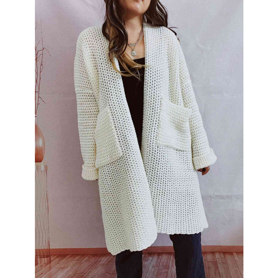 Chunky Knit Open Front Cardigan – Oversized Long Fit with Pockets