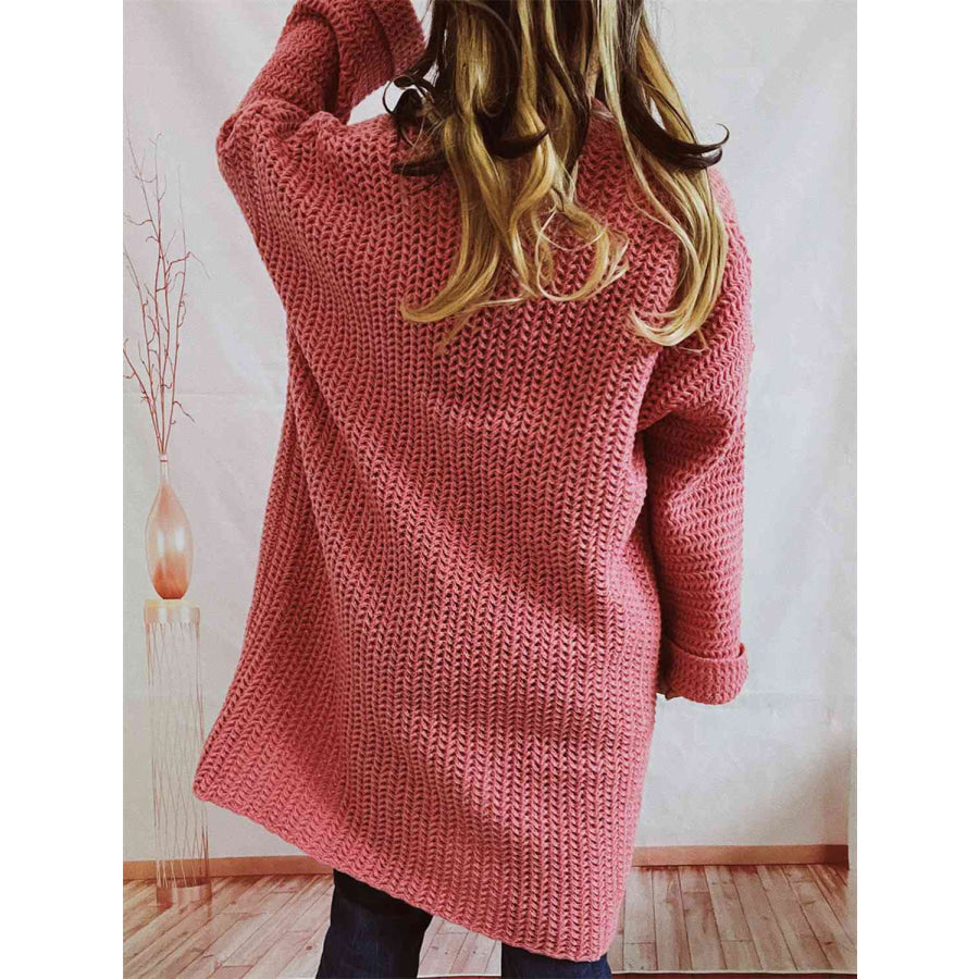 Chunky Knit Open Front Cardigan – Oversized Long Fit with Pockets