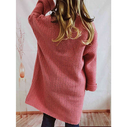 Chunky Knit Open Front Cardigan – Oversized Long Fit with Pockets