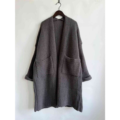 Chunky Knit Open Front Cardigan – Oversized Long Fit with Pockets