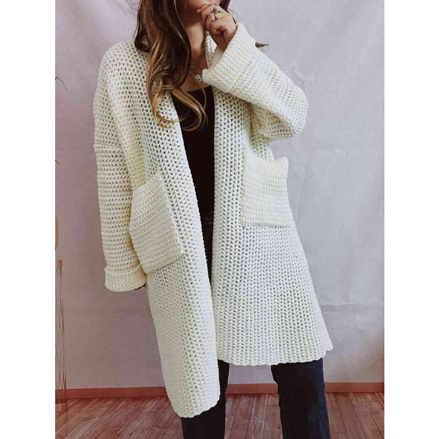 Chunky Knit Open Front Cardigan – Oversized Long Fit with Pockets