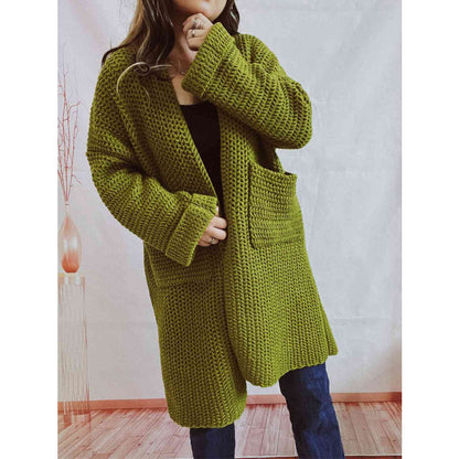 Chunky Knit Open Front Cardigan – Oversized Long Fit with Pockets