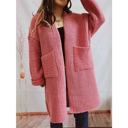 Chunky Knit Open Front Cardigan – Oversized Long Fit with Pockets