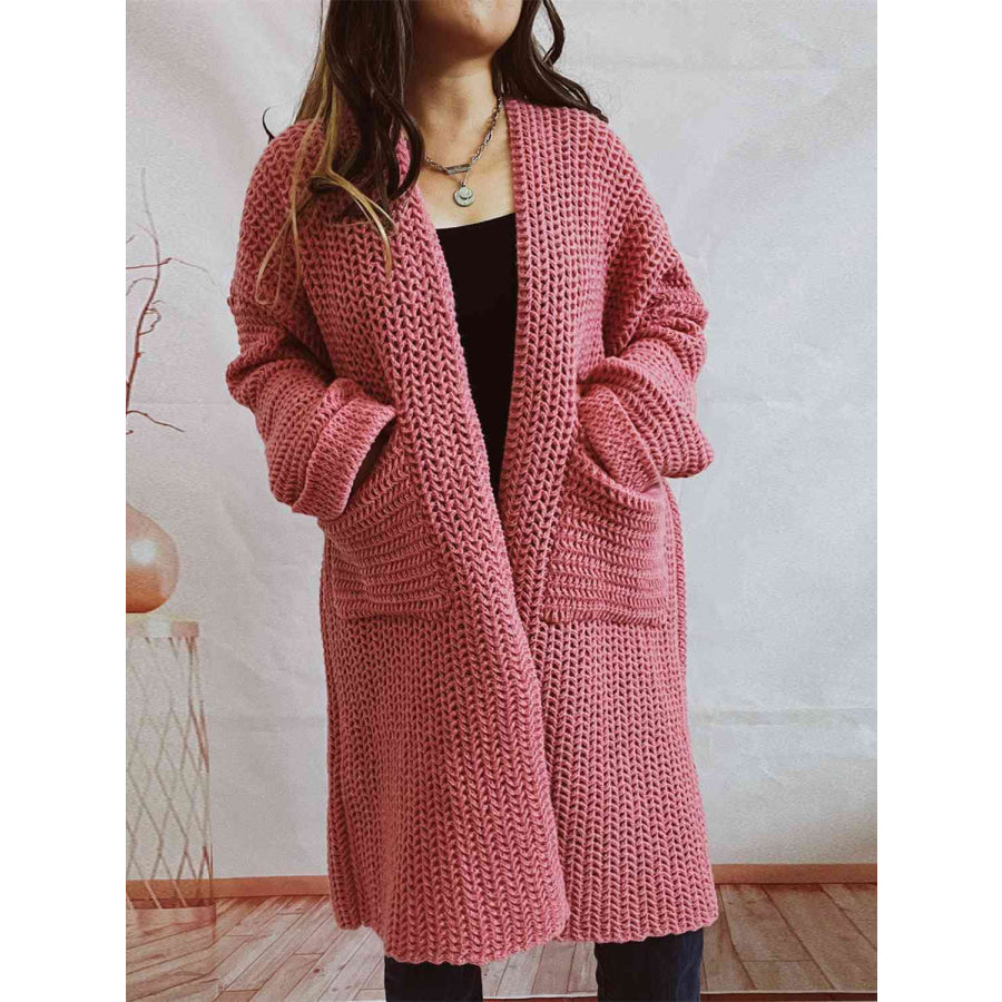 Chunky Knit Open Front Cardigan – Oversized Long Fit with Pockets