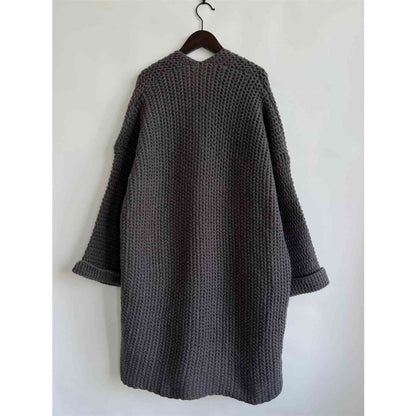Chunky Knit Open Front Cardigan – Oversized Long Fit with Pockets