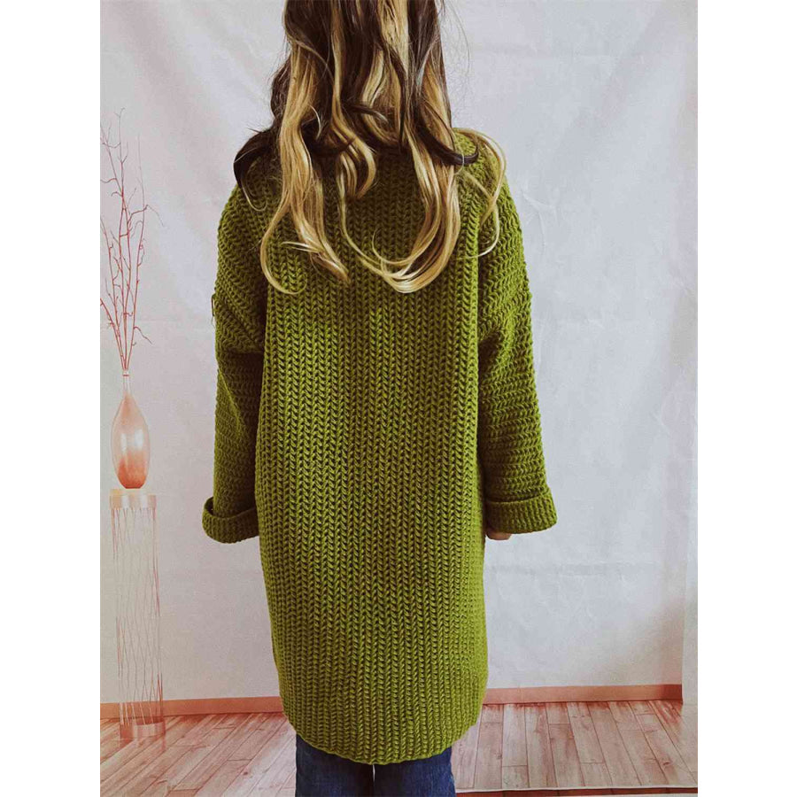 Chunky Knit Open Front Cardigan – Oversized Long Fit with Pockets