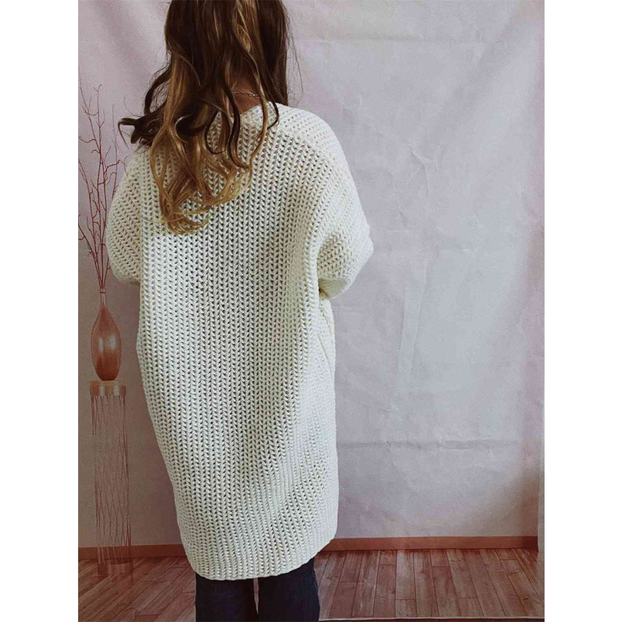 Chunky Knit Open Front Cardigan – Oversized Long Fit with Pockets