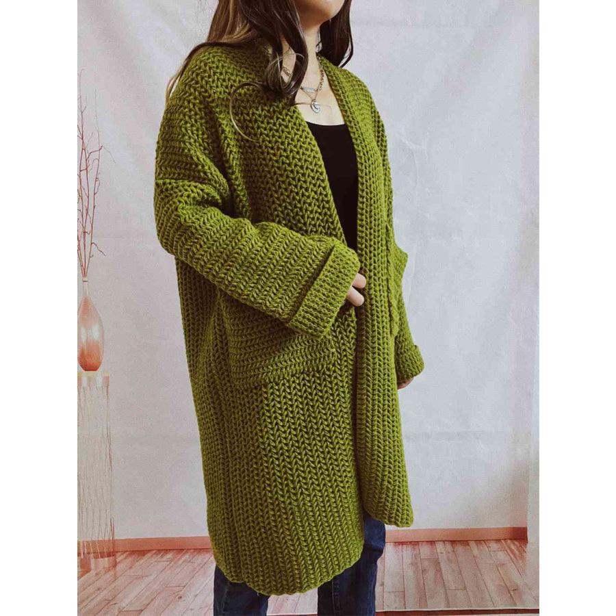 Chunky Knit Open Front Cardigan – Oversized Long Fit with Pockets