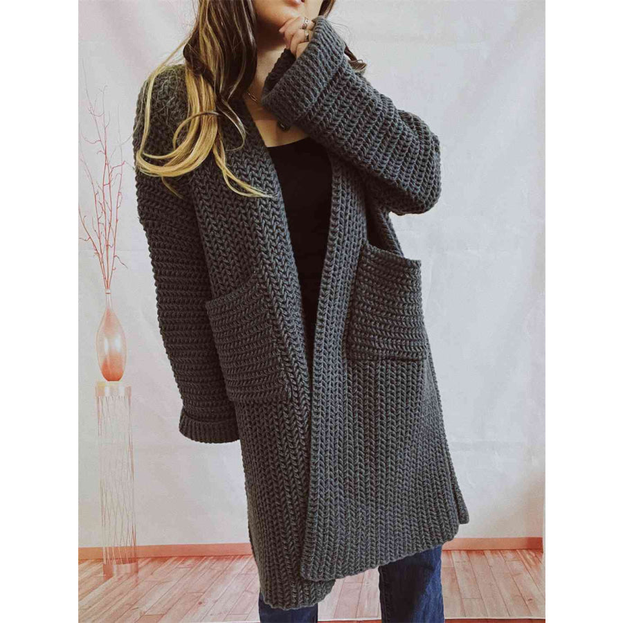 Chunky Knit Open Front Cardigan – Oversized Long Fit with Pockets