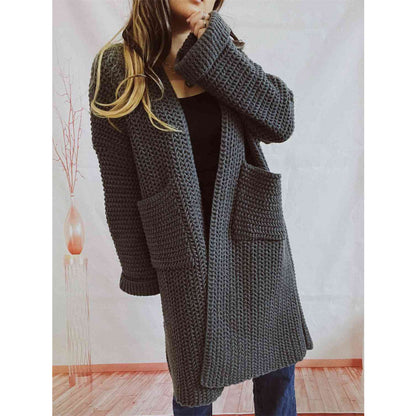 Chunky Knit Open Front Cardigan – Oversized Long Fit with Pockets