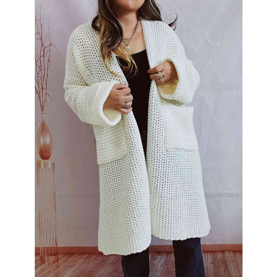 Chunky Knit Open Front Cardigan – Oversized Long Fit with Pockets