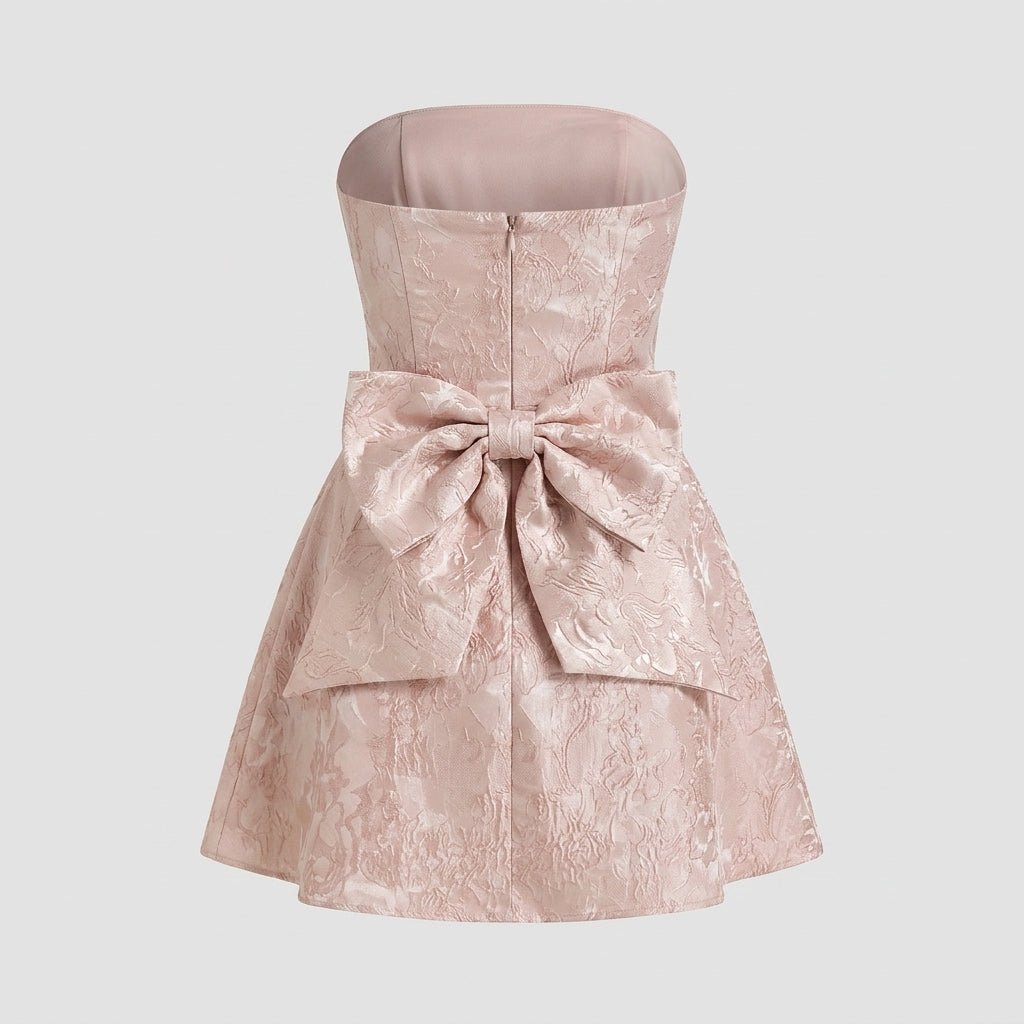 Jacquard Strapless Mini Dress – Bow Back A-Line Cocktail Dress