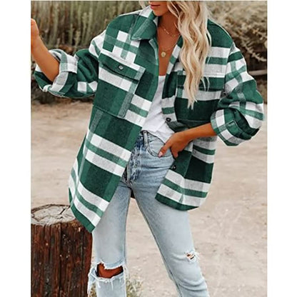 Plaid Flannel Shacket – Oversized Button-Down Long Sleeve Jacket