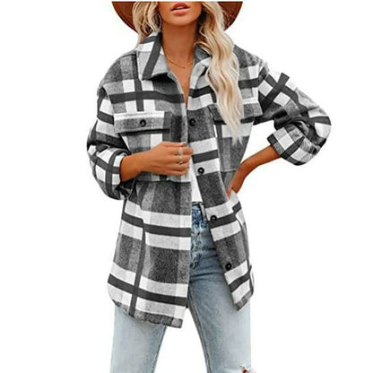 Plaid Flannel Shacket – Oversized Button-Down Long Sleeve Jacket