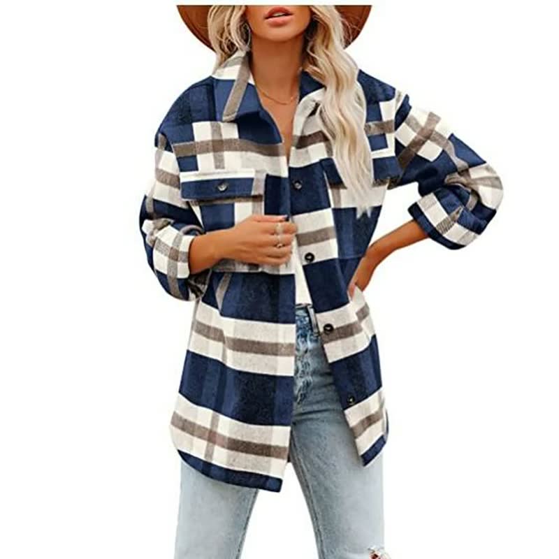 Plaid Flannel Shacket – Oversized Button-Down Long Sleeve Jacket
