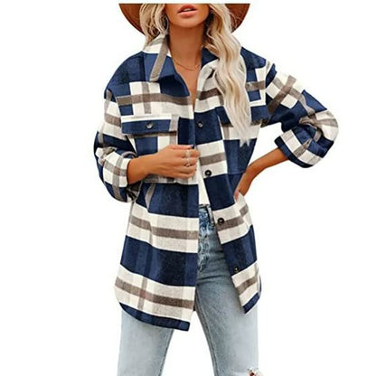 Plaid Flannel Shacket – Oversized Button-Down Long Sleeve Jacket