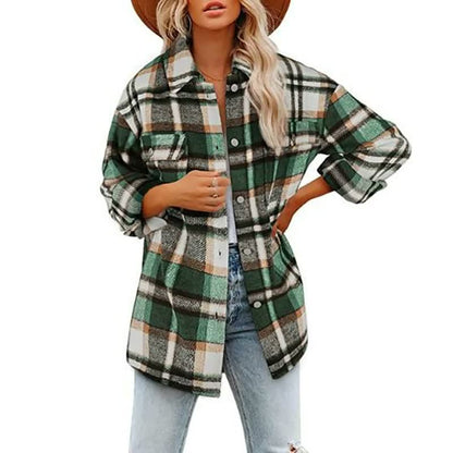 Plaid Flannel Shacket – Oversized Button-Down Long Sleeve Jacket