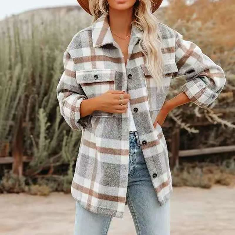 Plaid Flannel Shacket – Oversized Button-Down Long Sleeve Jacket