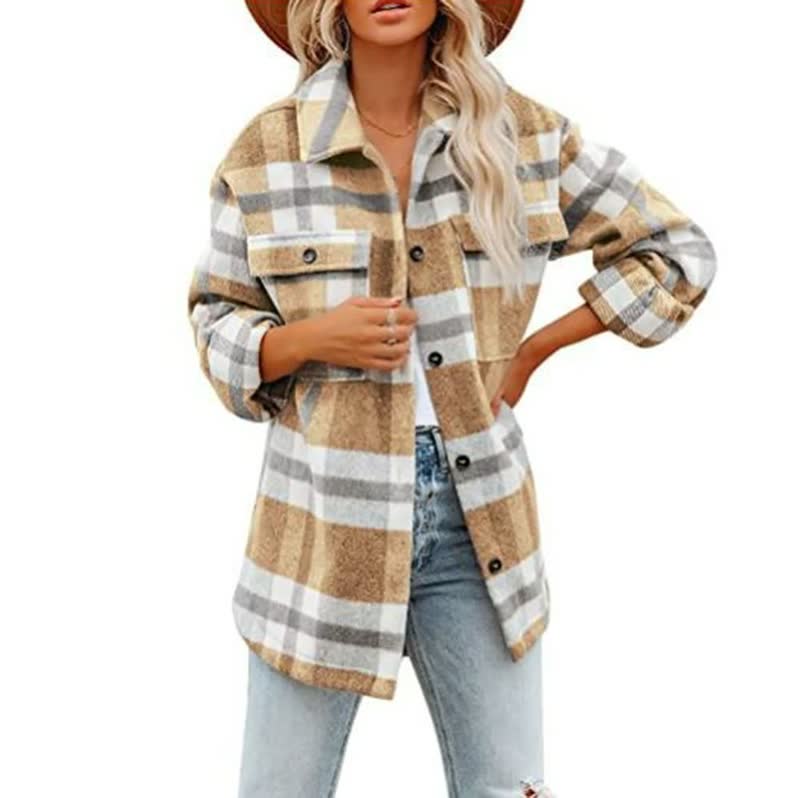Plaid Flannel Shacket – Oversized Button-Down Long Sleeve Jacket
