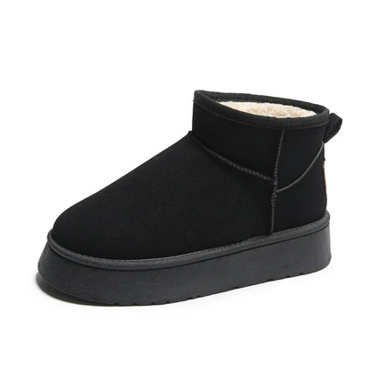 Suede Platform Mini Snow Boots – Fleece Lined Slip-On Winter Ankle Boots