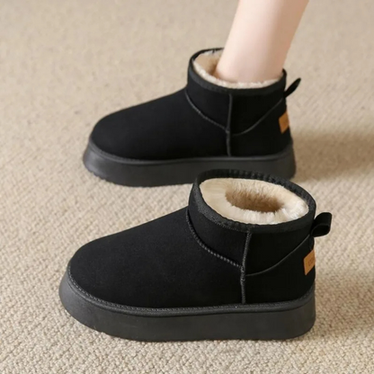 Suede Platform Mini Snow Boots – Fleece Lined Slip-On Winter Ankle Boots