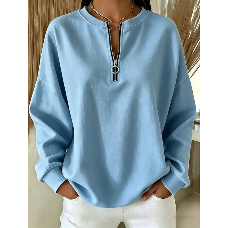 Quarter Zip Pullover Sweatshirt – Oversized Long Sleeve Casual Top