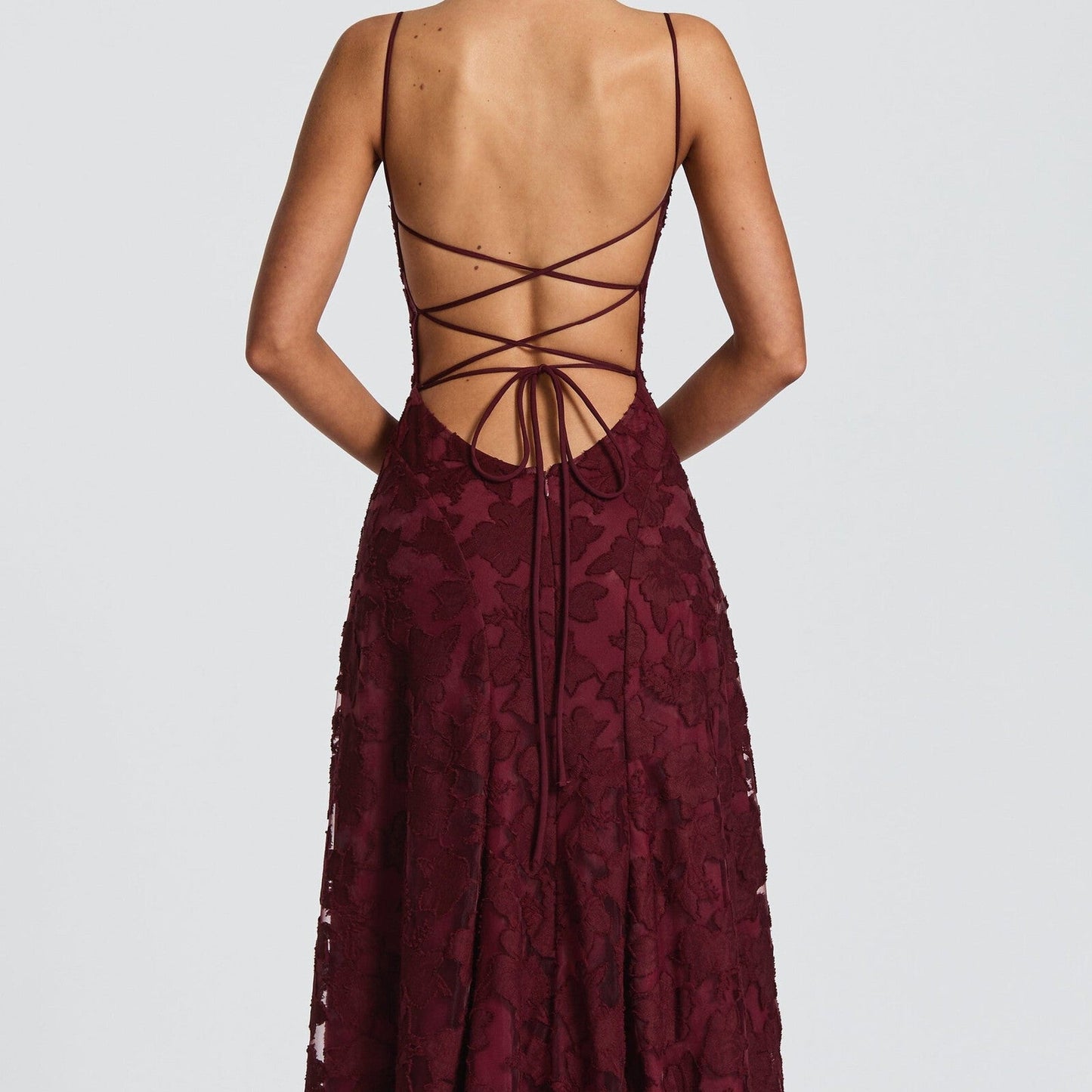 Floral Lace A-Line Maxi Dress – Spaghetti Strap Formal Evening Gown
