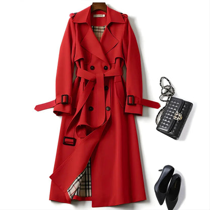 Double Breasted Long Trench Coat – Belted Lapel Coat for Women