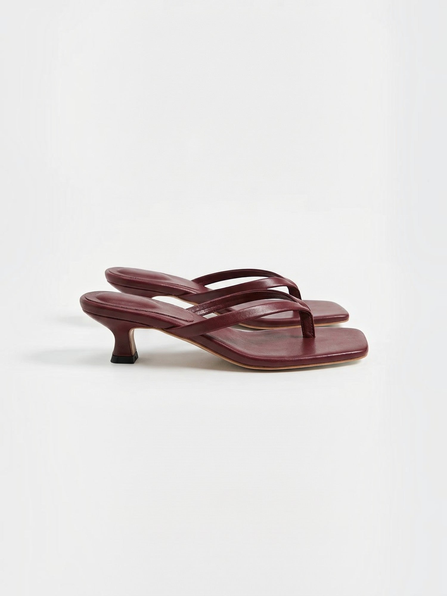 Kitten Heel Thong Sandals – Square Toe Slip-On Mule Heels