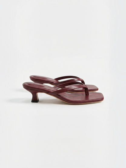Kitten Heel Thong Sandals – Square Toe Slip-On Mule Heels