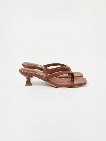 Kitten Heel Thong Sandals – Square Toe Slip-On Mule Heels