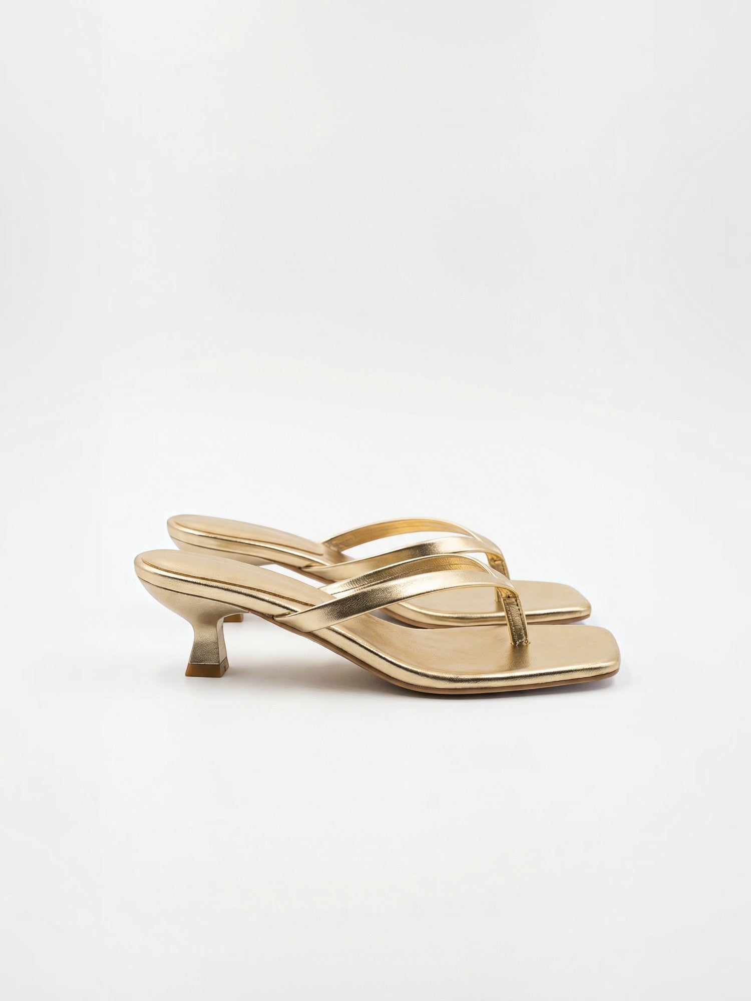 Kitten Heel Thong Sandals – Square Toe Slip-On Mule Heels