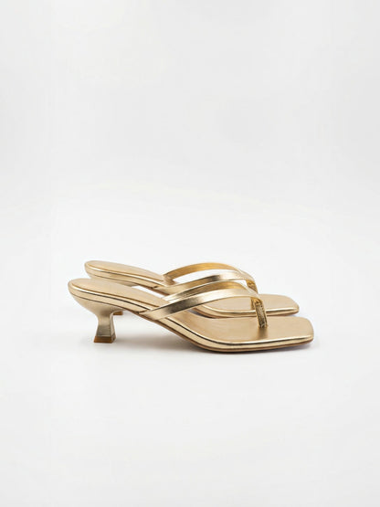 Kitten Heel Thong Sandals – Square Toe Slip-On Mule Heels