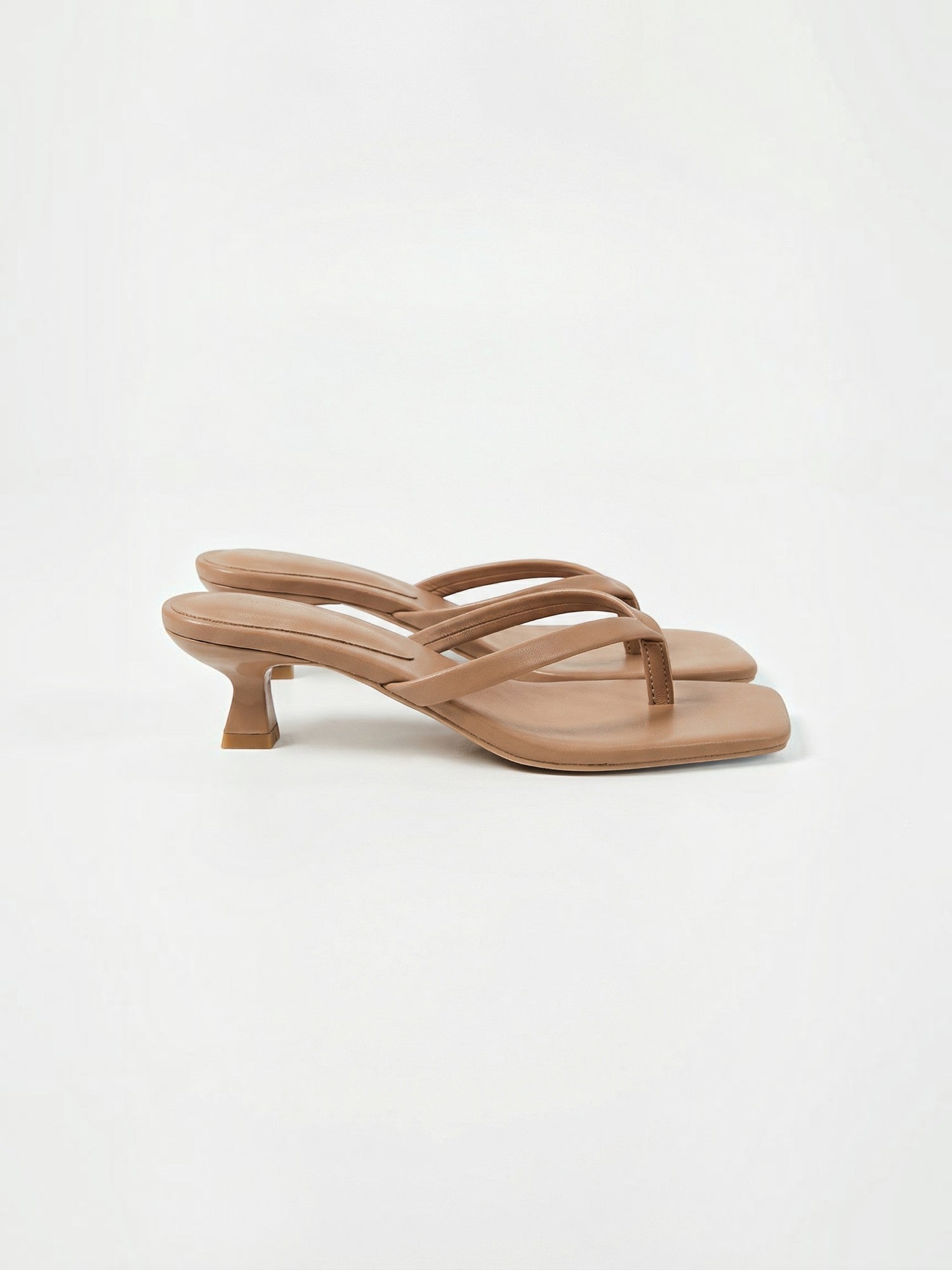 Kitten Heel Thong Sandals – Square Toe Slip-On Mule Heels