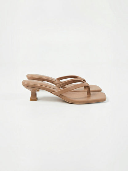 Kitten Heel Thong Sandals – Square Toe Slip-On Mule Heels