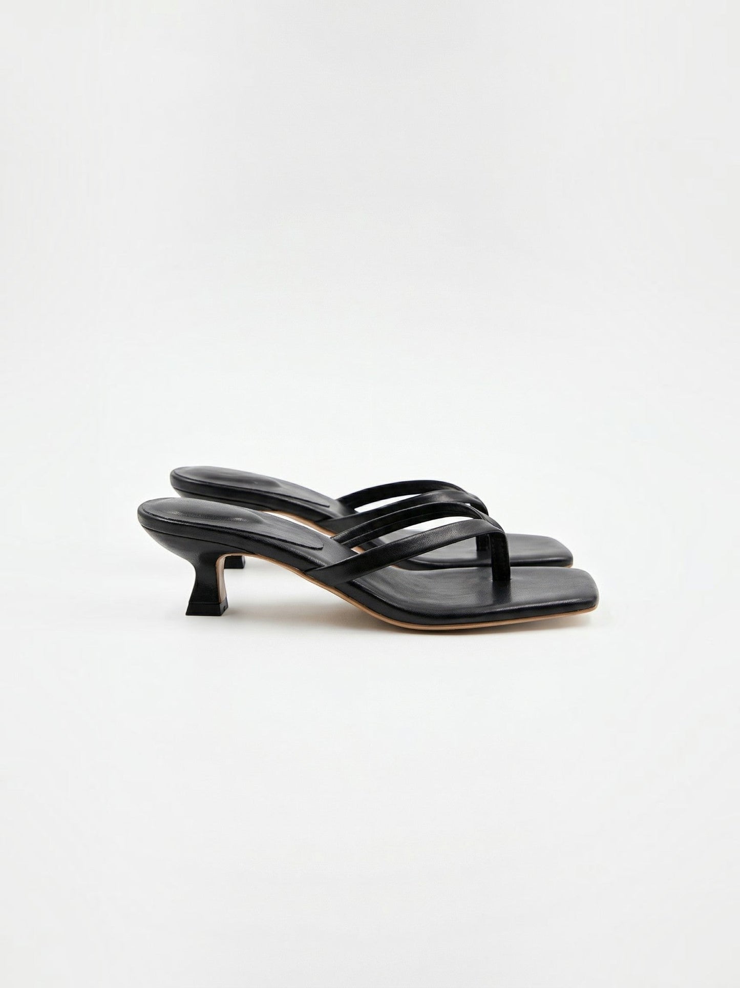 Kitten Heel Thong Sandals – Square Toe Slip-On Mule Heels