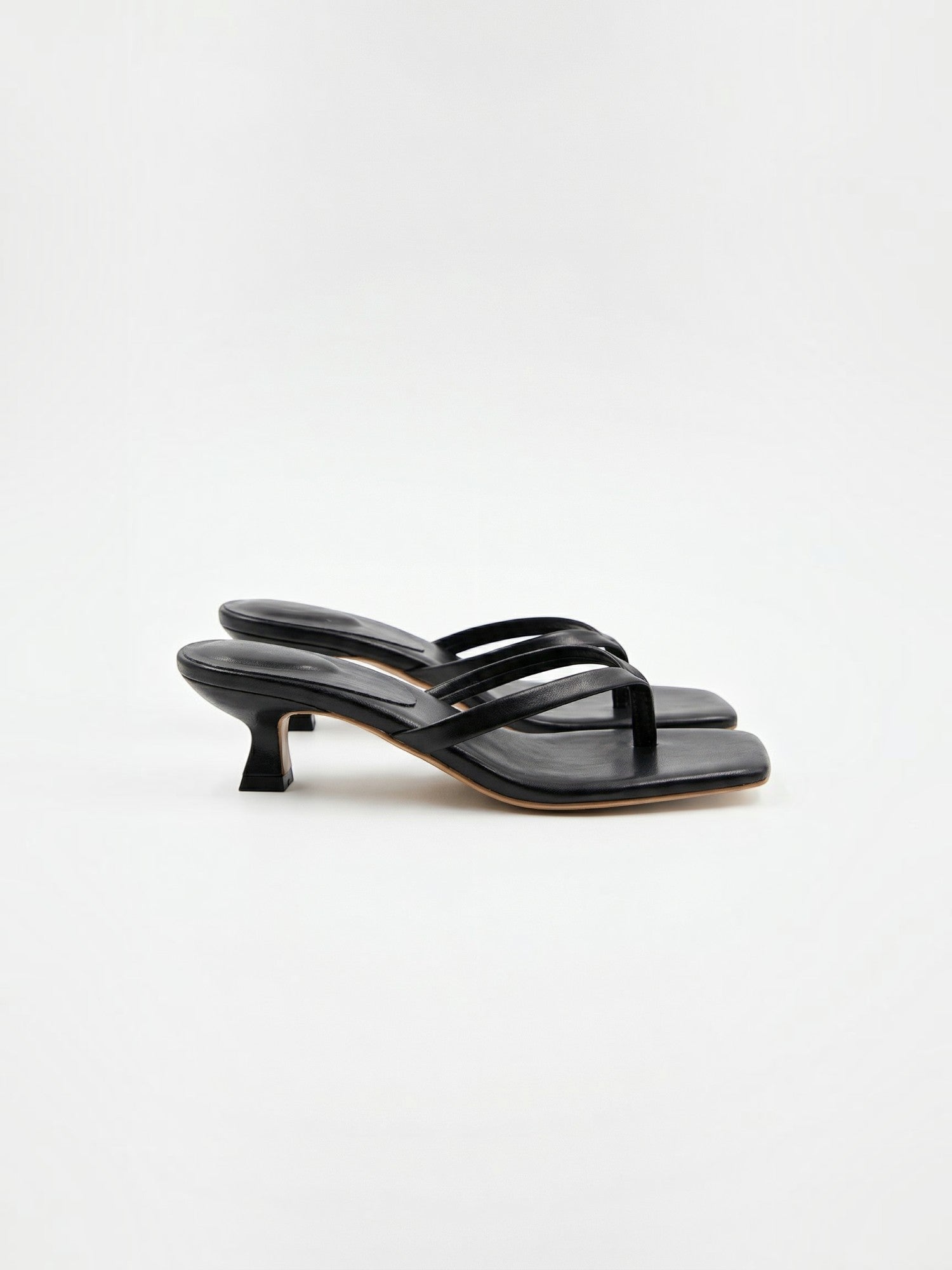 Kitten Heel Thong Sandals – Square Toe Slip-On Mule Heels