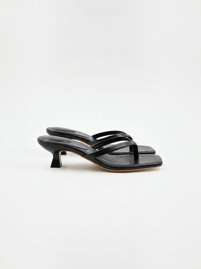 Kitten Heel Thong Sandals – Square Toe Slip-On Mule Heels