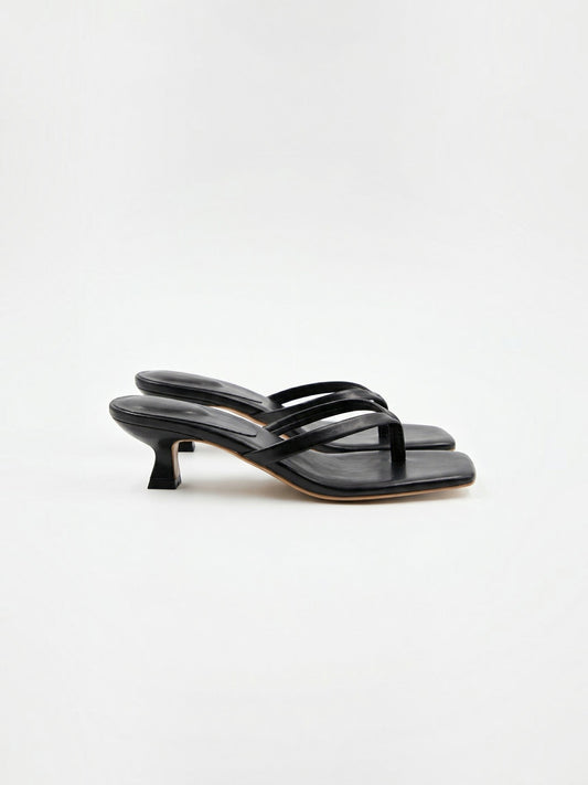 Kitten Heel Thong Sandals – Square Toe Slip-On Mule Heels