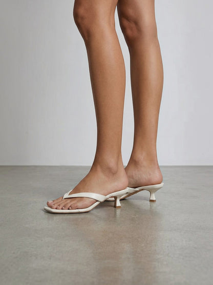 Kitten Heel Thong Sandals – Square Toe Slip-On Mule Heels