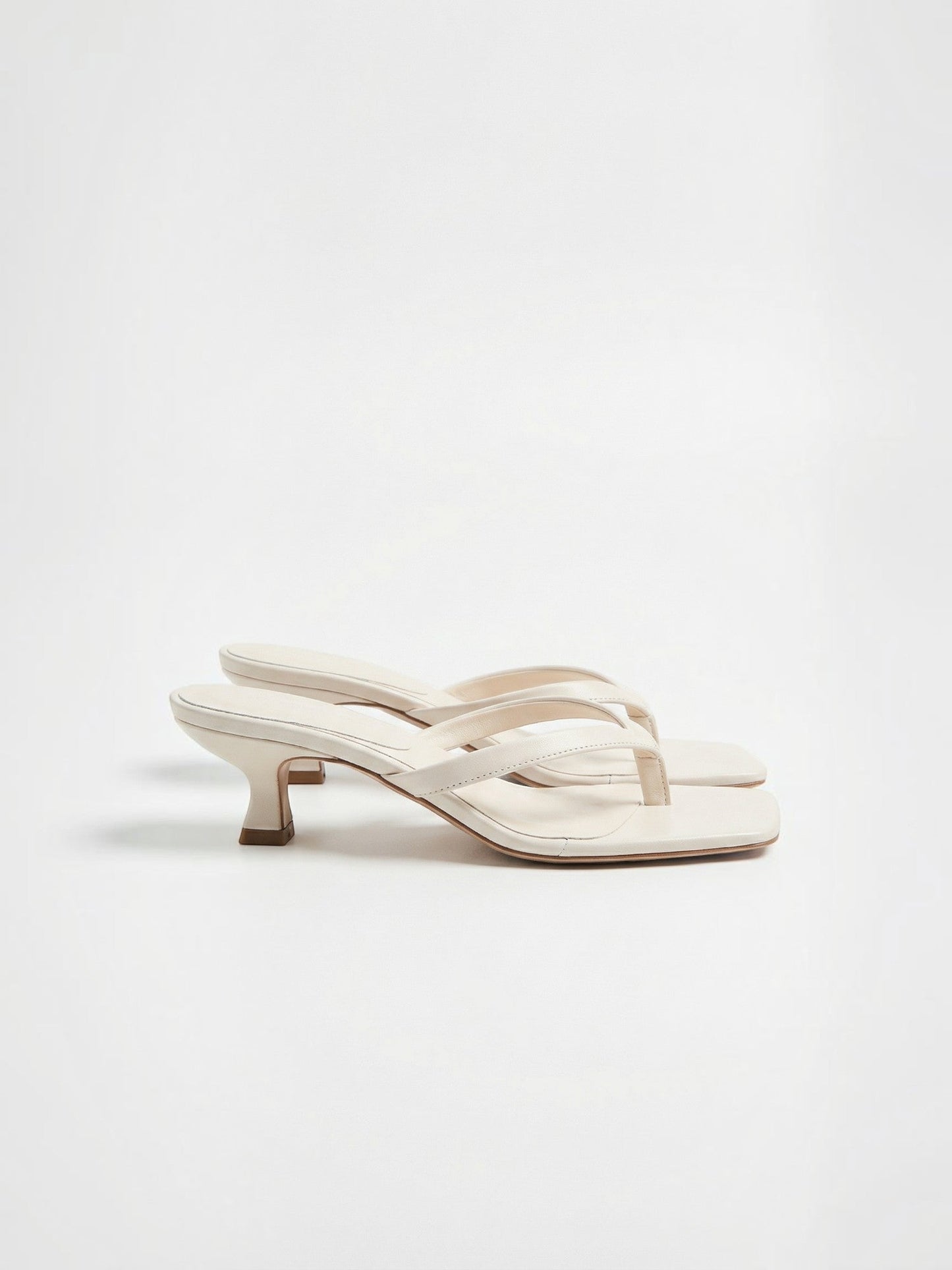 Kitten Heel Thong Sandals – Square Toe Slip-On Mule Heels
