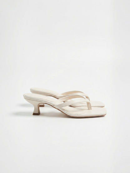 Kitten Heel Thong Sandals – Square Toe Slip-On Mule Heels