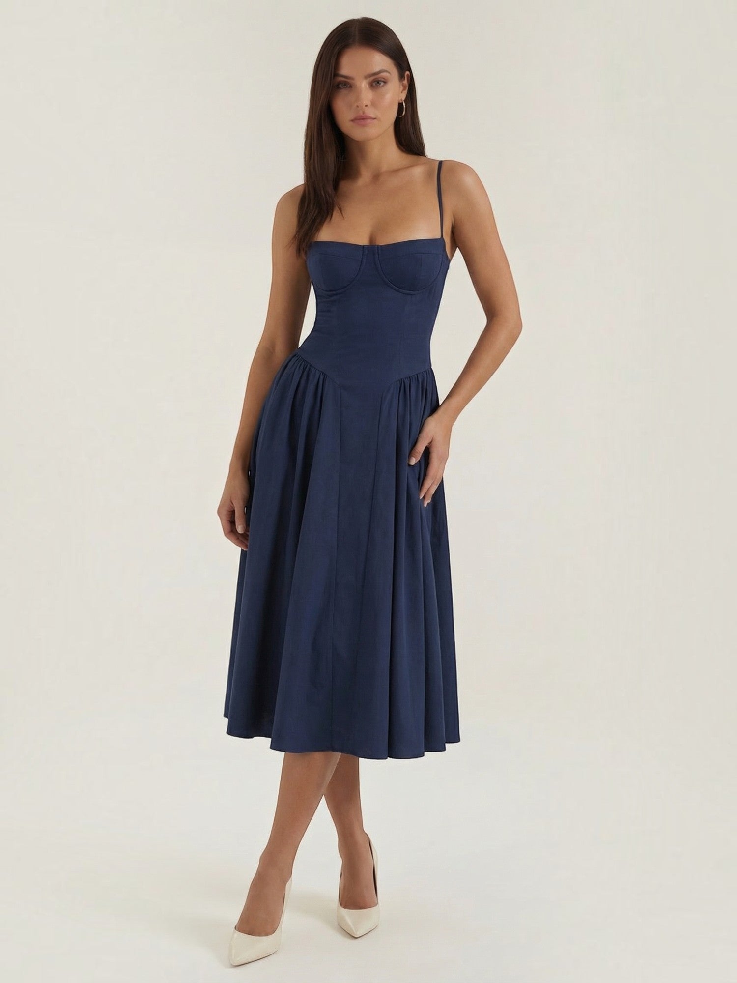 Bustier Midi Dress – Spaghetti Strap A-Line Corset Bodice