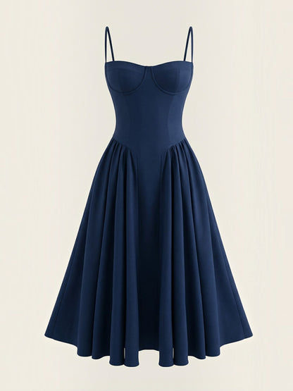 Bustier Midi Dress – Spaghetti Strap A-Line Corset Bodice