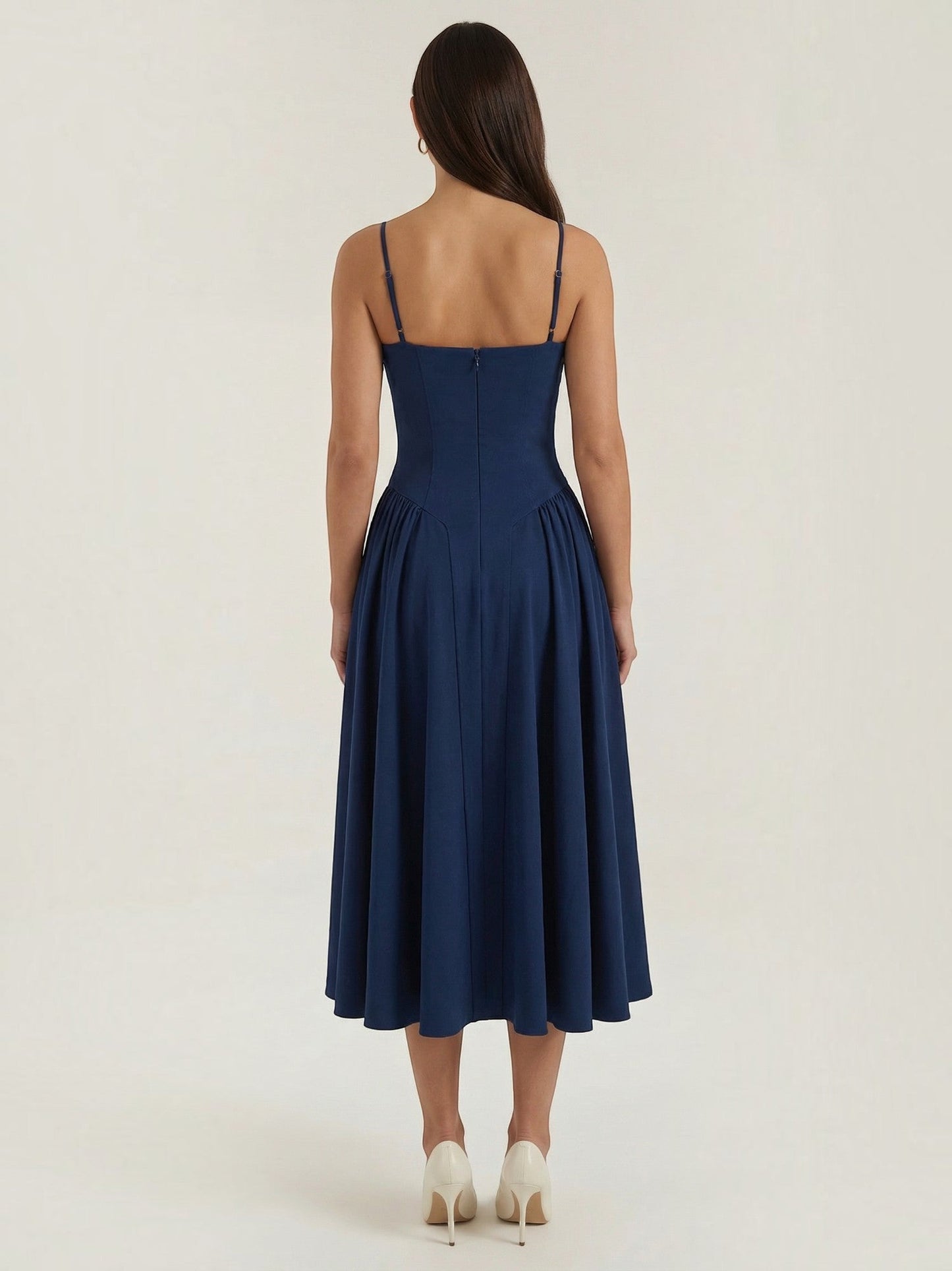 Bustier Midi Dress – Spaghetti Strap A-Line Corset Bodice