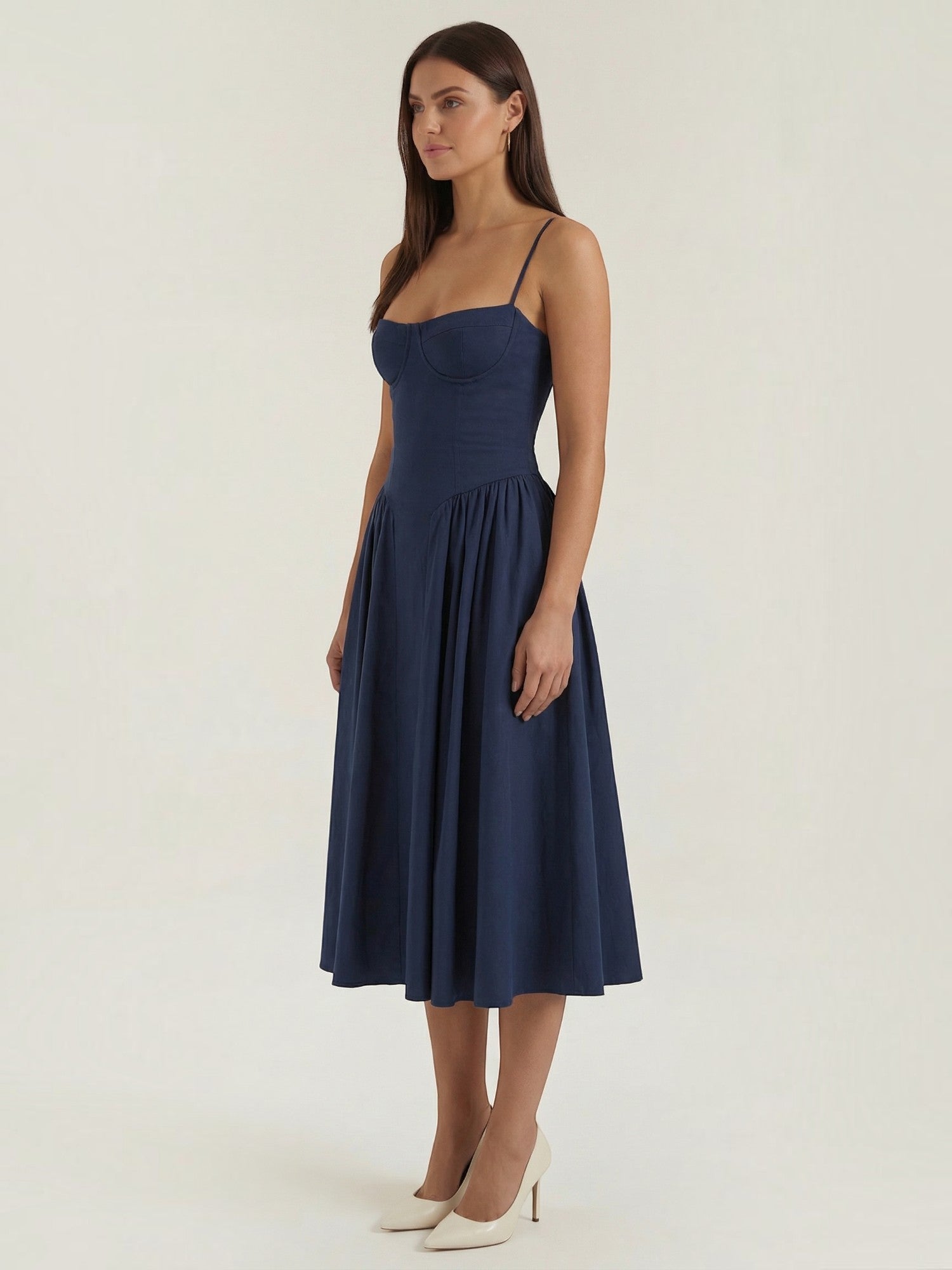 Bustier Midi Dress – Spaghetti Strap A-Line Corset Bodice