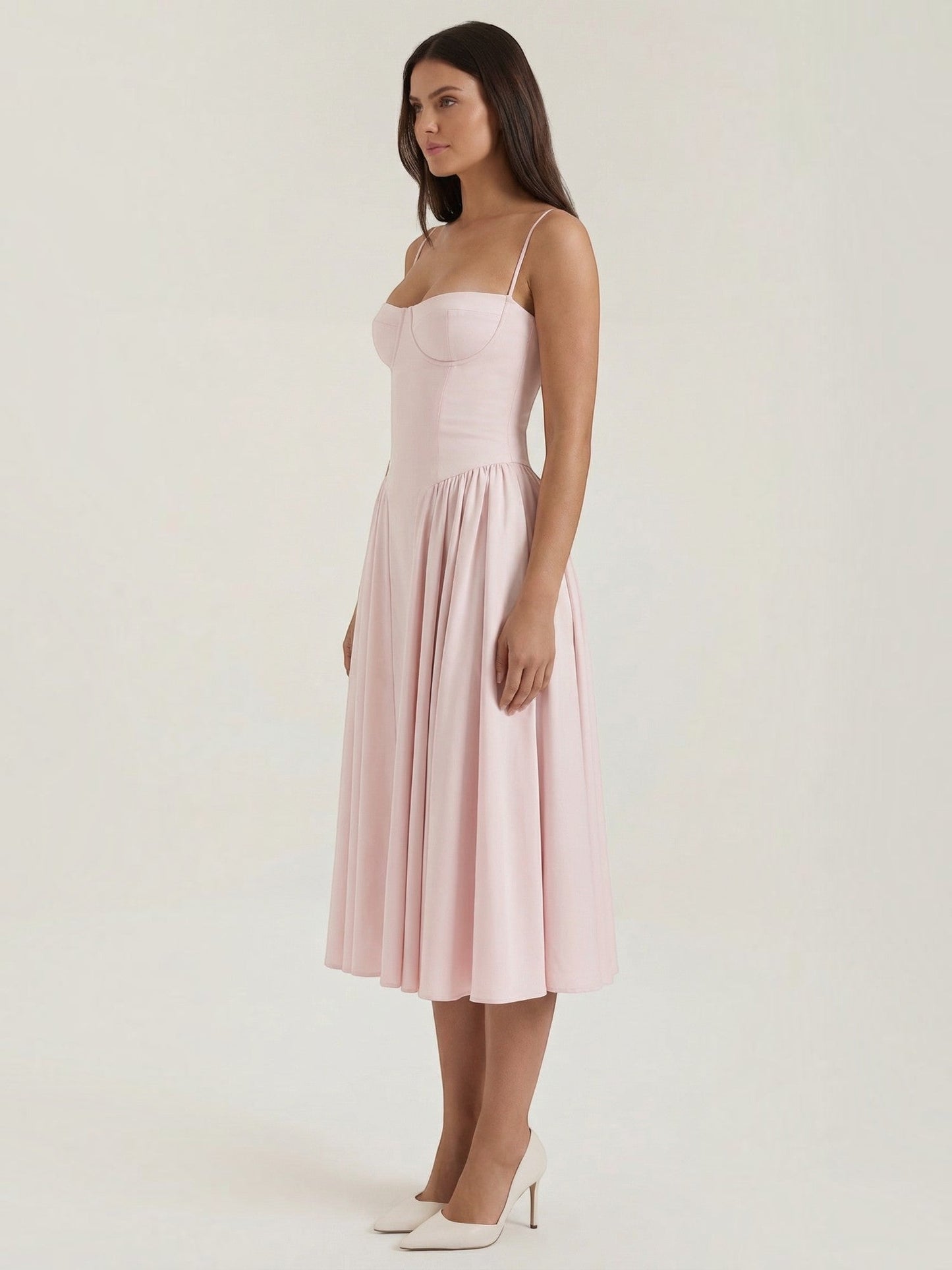 Bustier Midi Dress – Spaghetti Strap A-Line Corset Bodice