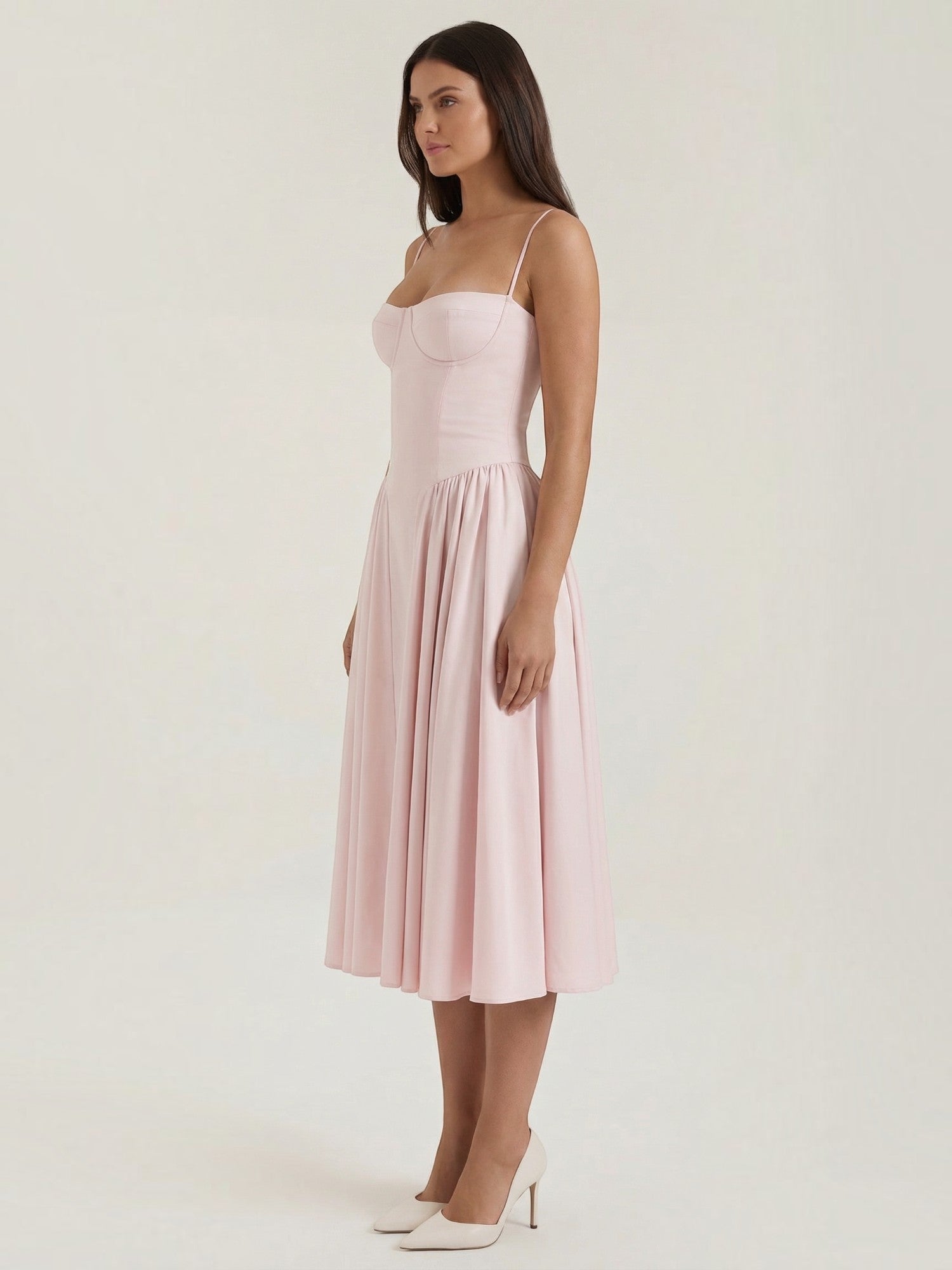 Bustier Midi Dress – Spaghetti Strap A-Line Corset Bodice